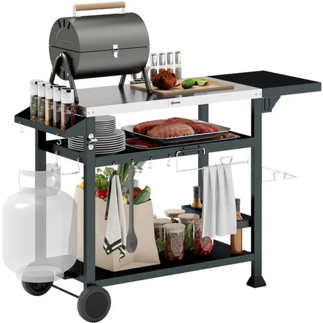 Outsunny-Grillwagen-Edelstahl, Metall-125L x 65B x 84H cm-Schwarz