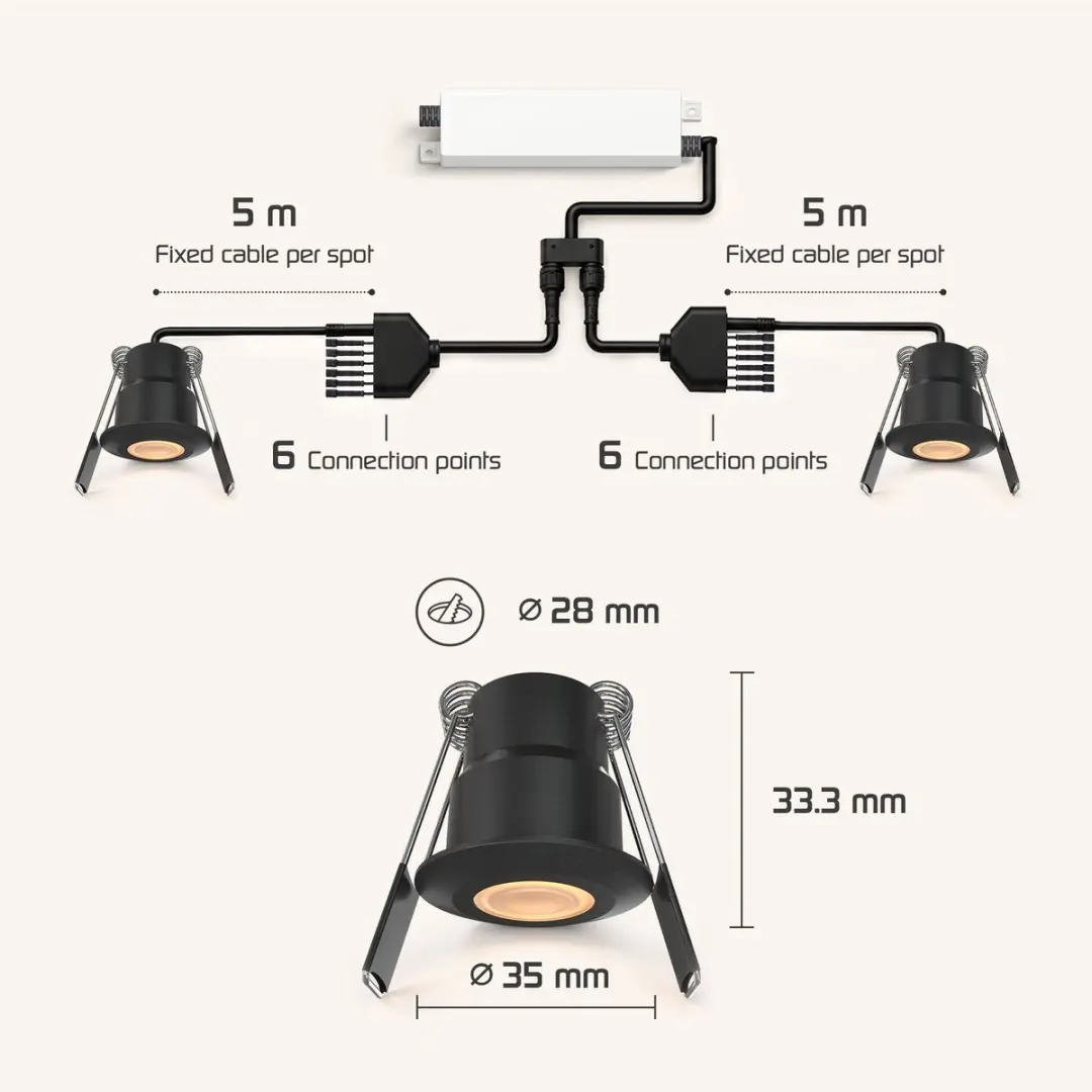 Ledvion 6 stuks LED Inbouwspot ø35mm IP65 3W Zwart 2700K