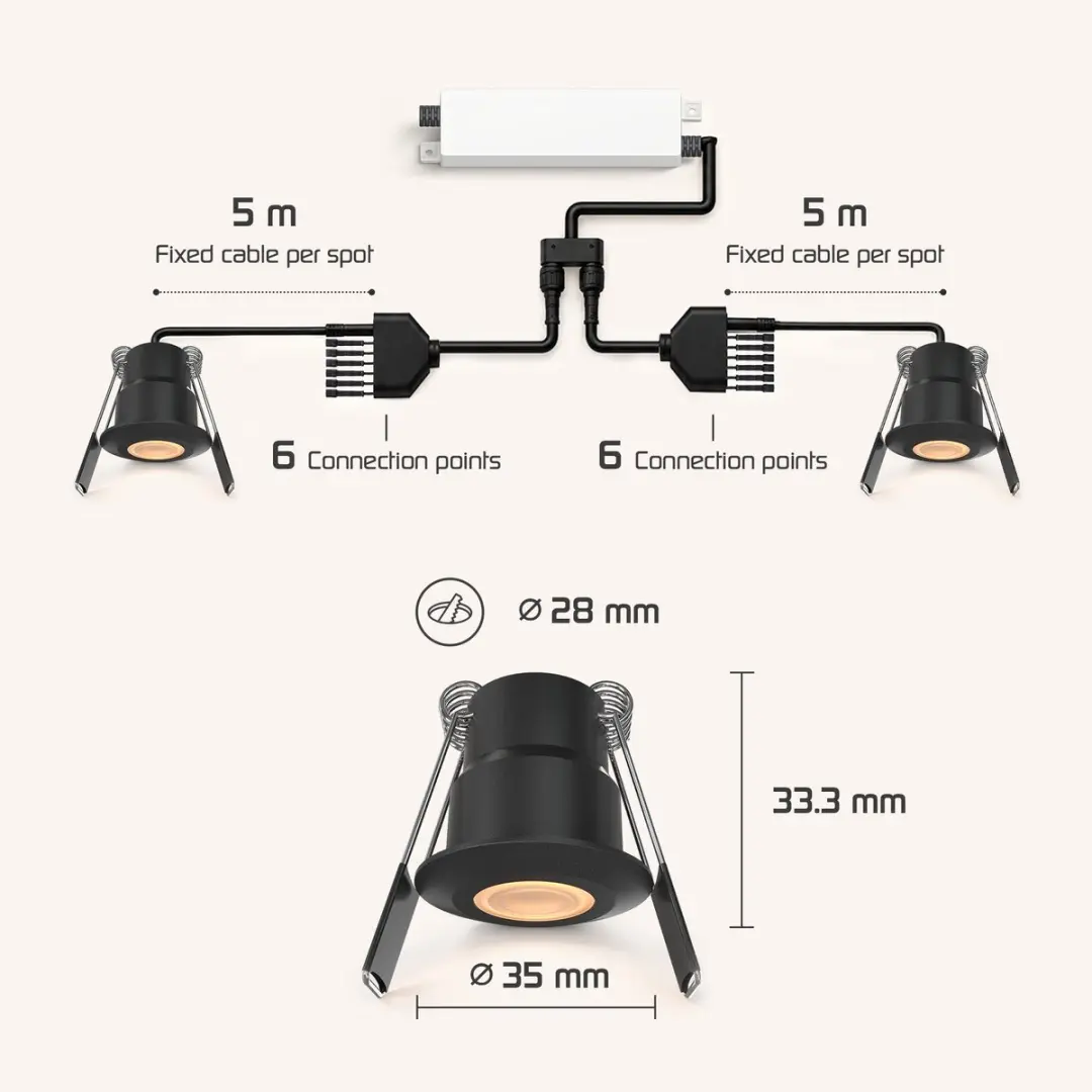 Ledvion 10 stuks LED Inbouwspot ø35mm IP65 3W Zwart 2700K