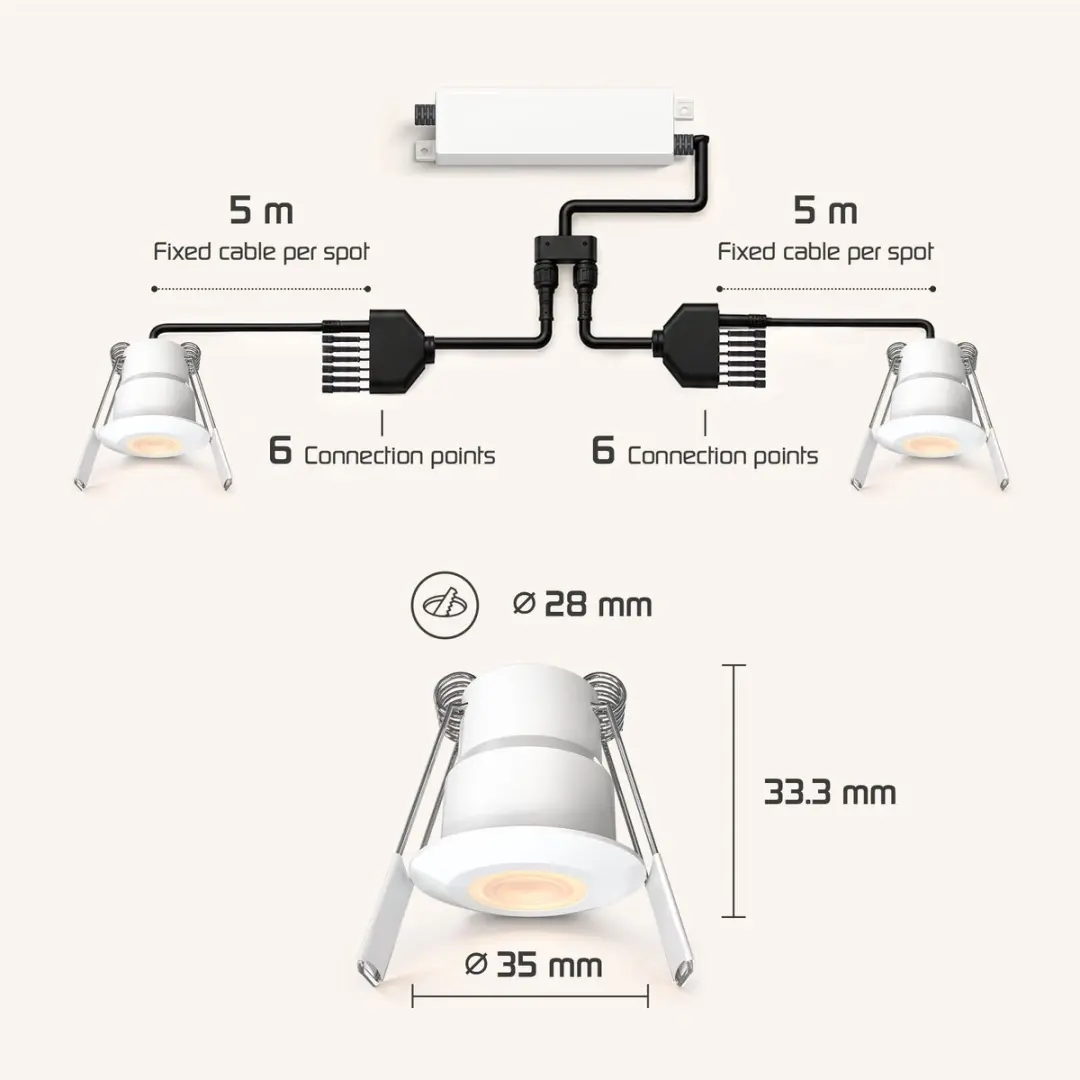 Ledvion 6 stuks LED Inbouwspot ø35mm IP65 3W Wit 2700K
