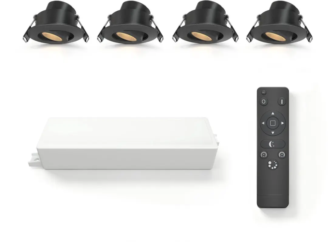Ledvion 4 stuks LED Inbouwspot ø42mm IP65 3W Zwart 2700K Kantelbaar