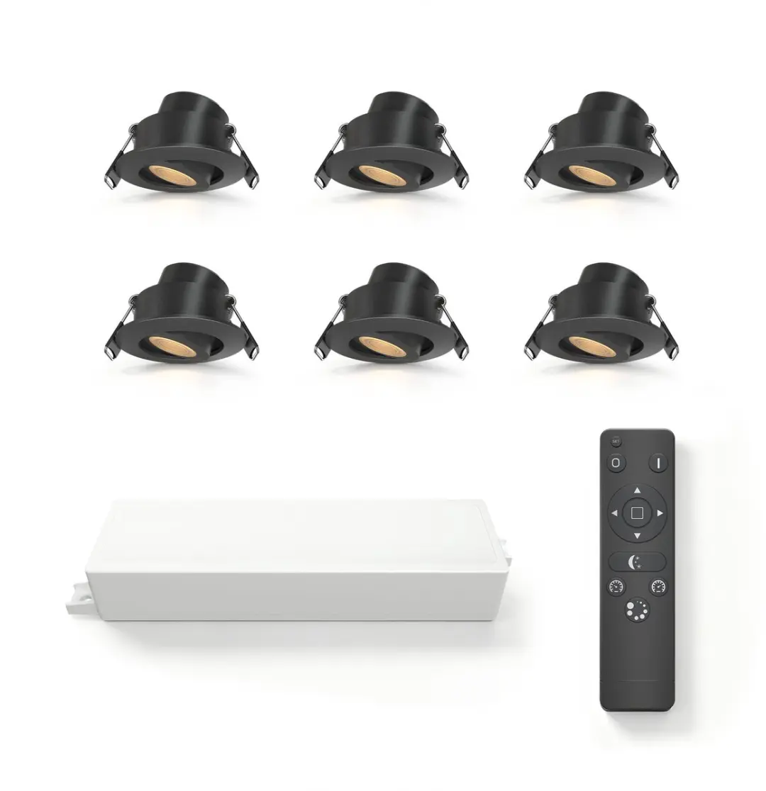 Ledvion 6 stuks LED Inbouwspot ø42mm IP65 3W Zwart 2700K Kantelbaar