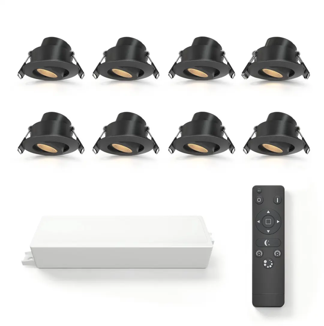 Ledvion 8 stuks LED Inbouwspot ø42mm IP65 3W Zwart 2700K Kantelbaar