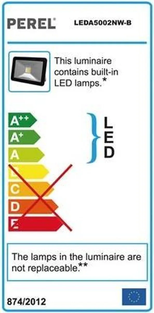 Perel LED-Schijnwerper 20W 2050lm - Zwart - afbeelding 5 van 5