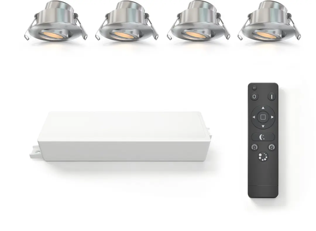 Ledvion 4x LED Inbouwspot ø42mm IP65 3W Brushed Nickel 2700K Kantelbaar
