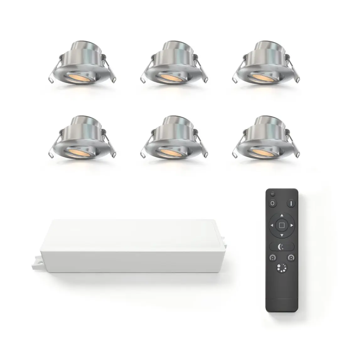Ledvion 6x LED Inbouwspot ø42mm IP65 3W Brushed Nickel 2700K Kantelbaar