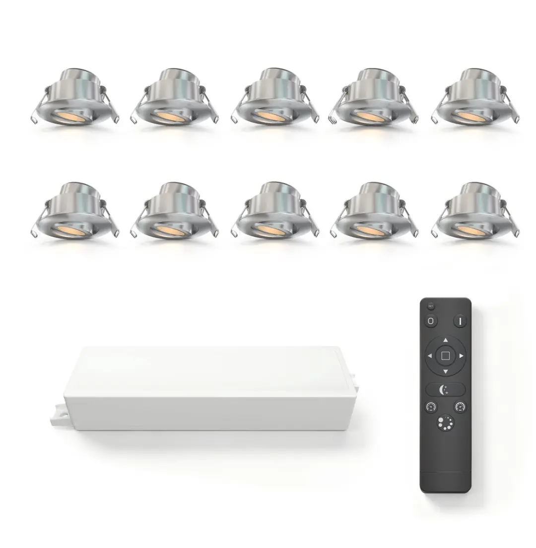 Ledvion 10x LED Inbouwspot ø42mm IP65 3W Brushed Nickel 2700K Kantelbaar