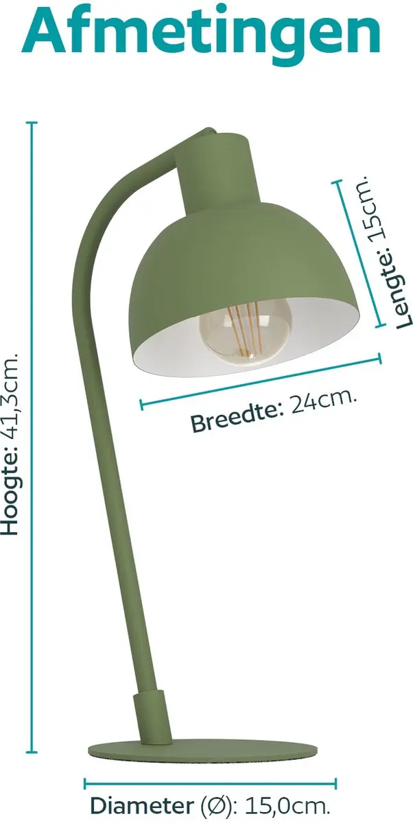 Eglo Cazalilla Tafellamp - E27 - 41,3cm - Groen - afbeelding 3 van 3