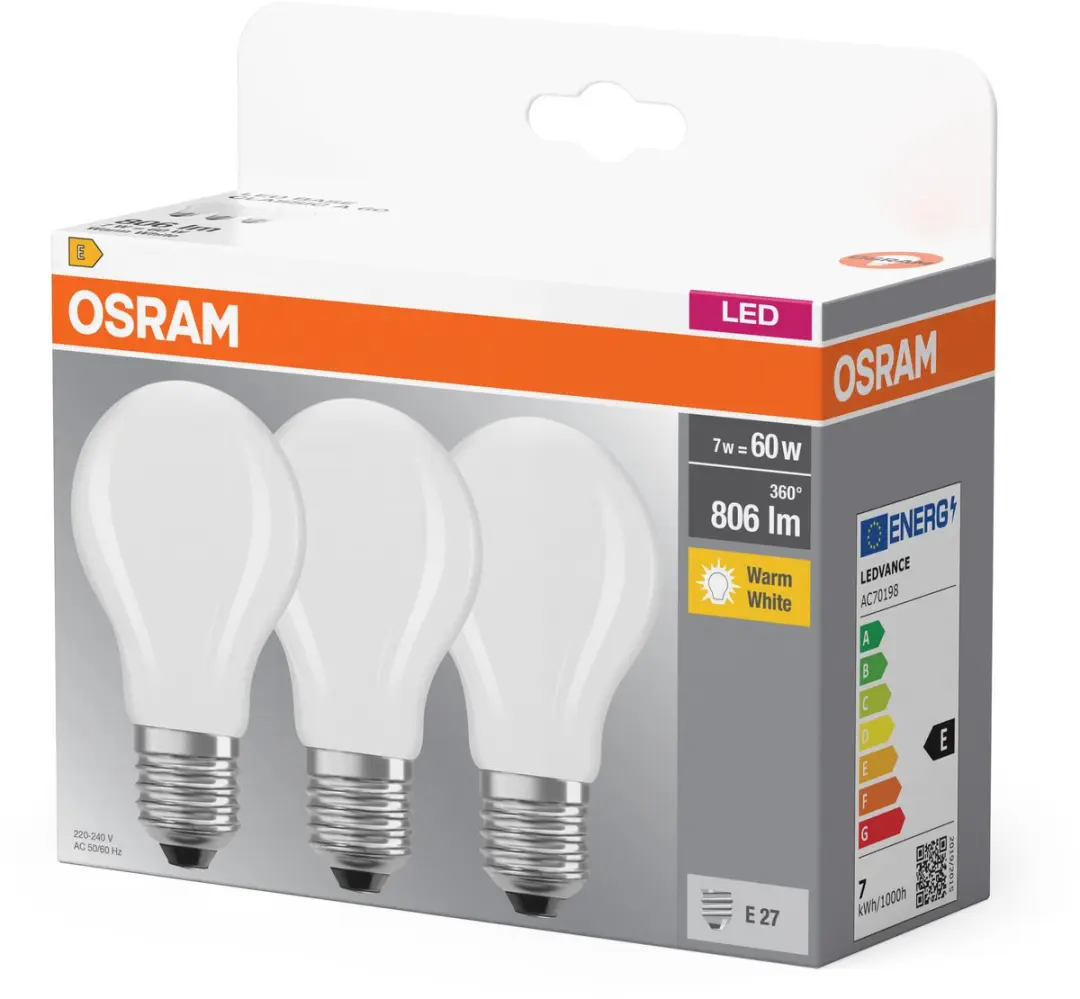 Osram LED Base Classic A E27 - 806 lm - 2700K - 3x - afbeelding 4 van 6