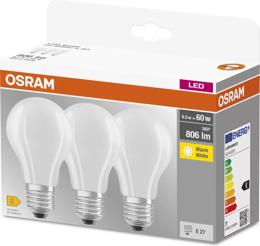 Osram LED Base Classic A E27 - 806 lm - 2700K - 3x - afbeelding 5 van 6