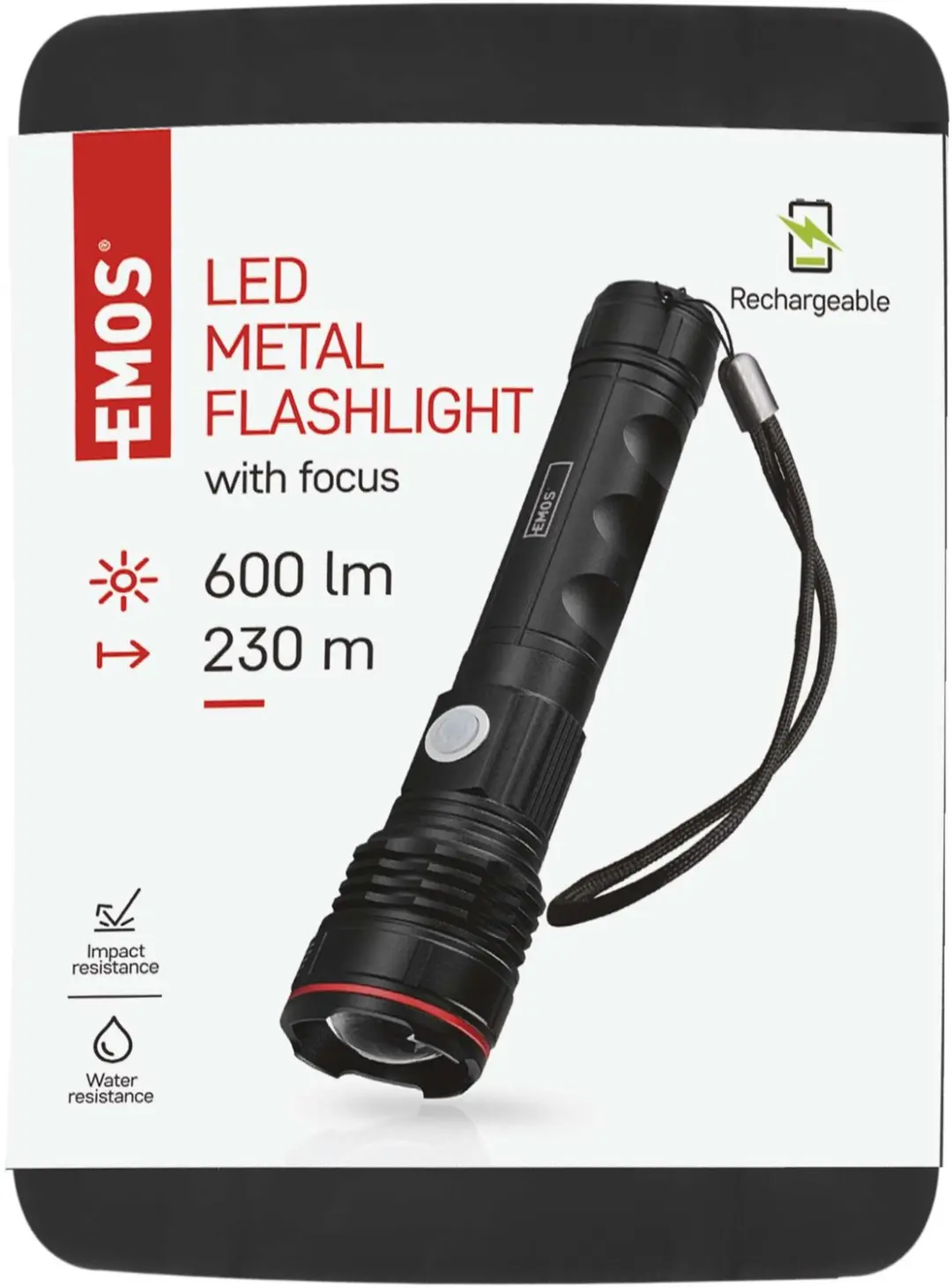 Emos P3116 LED-oplaadbare metalen zaklamp - 600lm - Zwart - afbeelding 6 van 6