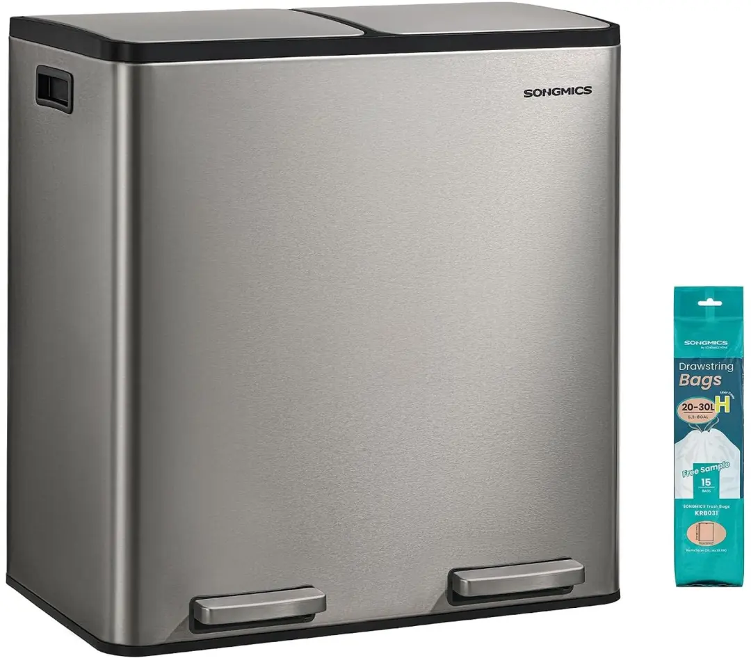 SONGMICS Afvalemmer keuken, 2 x 27 l, 2 vakken, roestvrij staal Afvalscheidingss