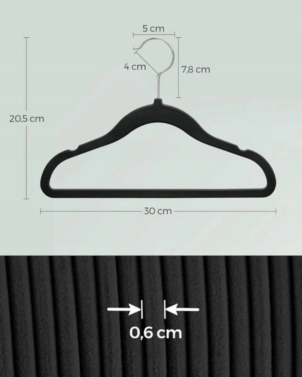 Songmics Baby Velvet Hangers - 50 stuks - Inktzwart - afbeelding 5 van 6