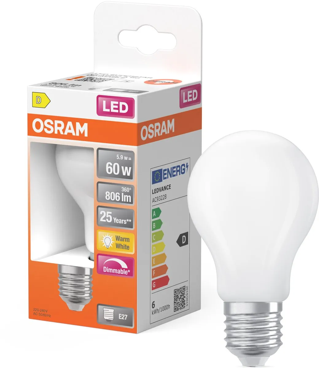 Osram LED Superstar A60 Filament 5,9W E27 Mat - 806lm