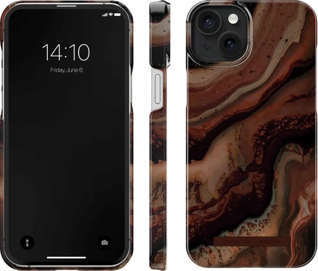 iDeal of Sweden Fashion Case MagSafe iPhone 15 Plus - Dark Amber Marble - afbeelding 4 van 6