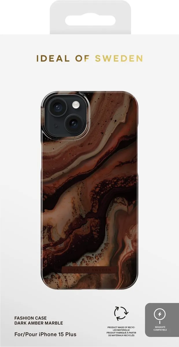 iDeal of Sweden Fashion Case MagSafe iPhone 15 Plus - Dark Amber Marble - afbeelding 2 van 6