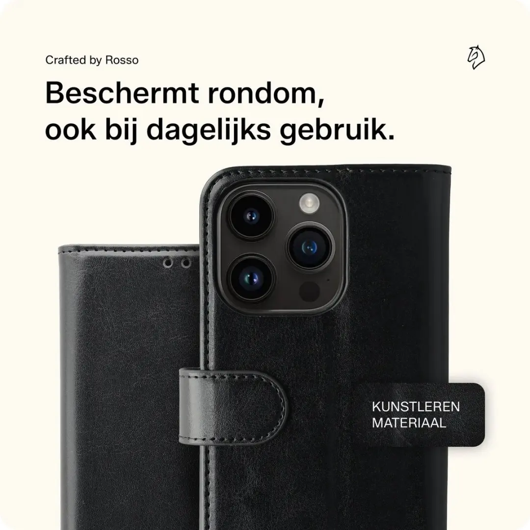 Rosso Element Book Case Wallet Hoesje Geschikt voor Apple iPhone 14 Pro | Portemonnee | 3 Pasjes | Magneetsluiting | Stand Functie | Zwart - afbeelding 4 van 6