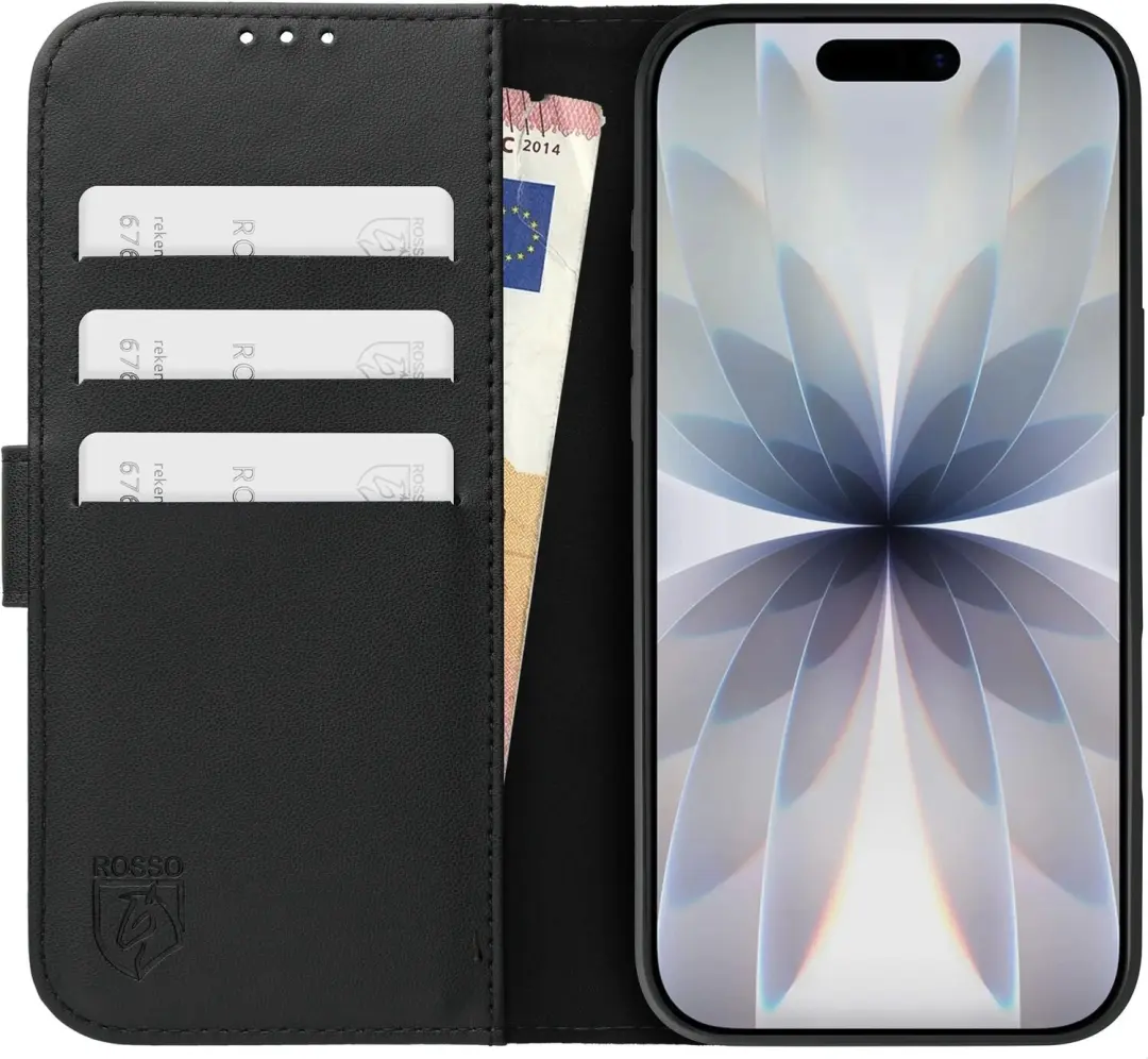 Rosso Element Modern Hoesje Geschikt voor Apple iPhone 17 - Zwart - Luxe Book Case, Portemonnee en Standaard in één - Pasjeshouder - afbeelding 4 van 6