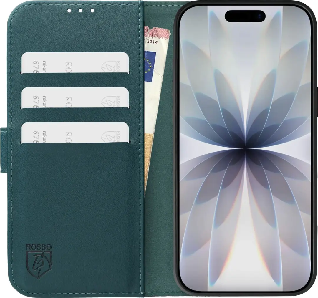 Rosso Element Modern Hoesje Geschikt voor Apple iPhone 17 - Groen - Luxe Book Case, Portemonnee en Standaard in één - Pasjeshouder - afbeelding 3 van 6