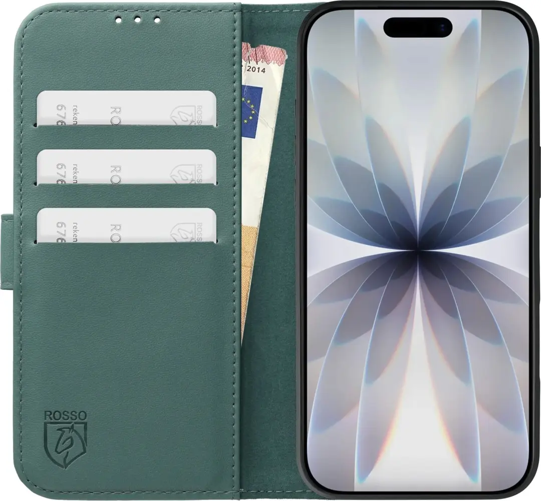Rosso Element Modern Hoesje Geschikt voor Apple iPhone 17 - Licht Groen - Luxe Book Case, Portemonnee en Standaard in één - Pasjeshouder - afbeelding 3 van 6