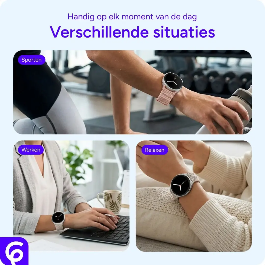 SBG Gevlochten Nylon Bandje Samsung Galaxy Watch 9/8 - Wit - afbeelding 3 van 6