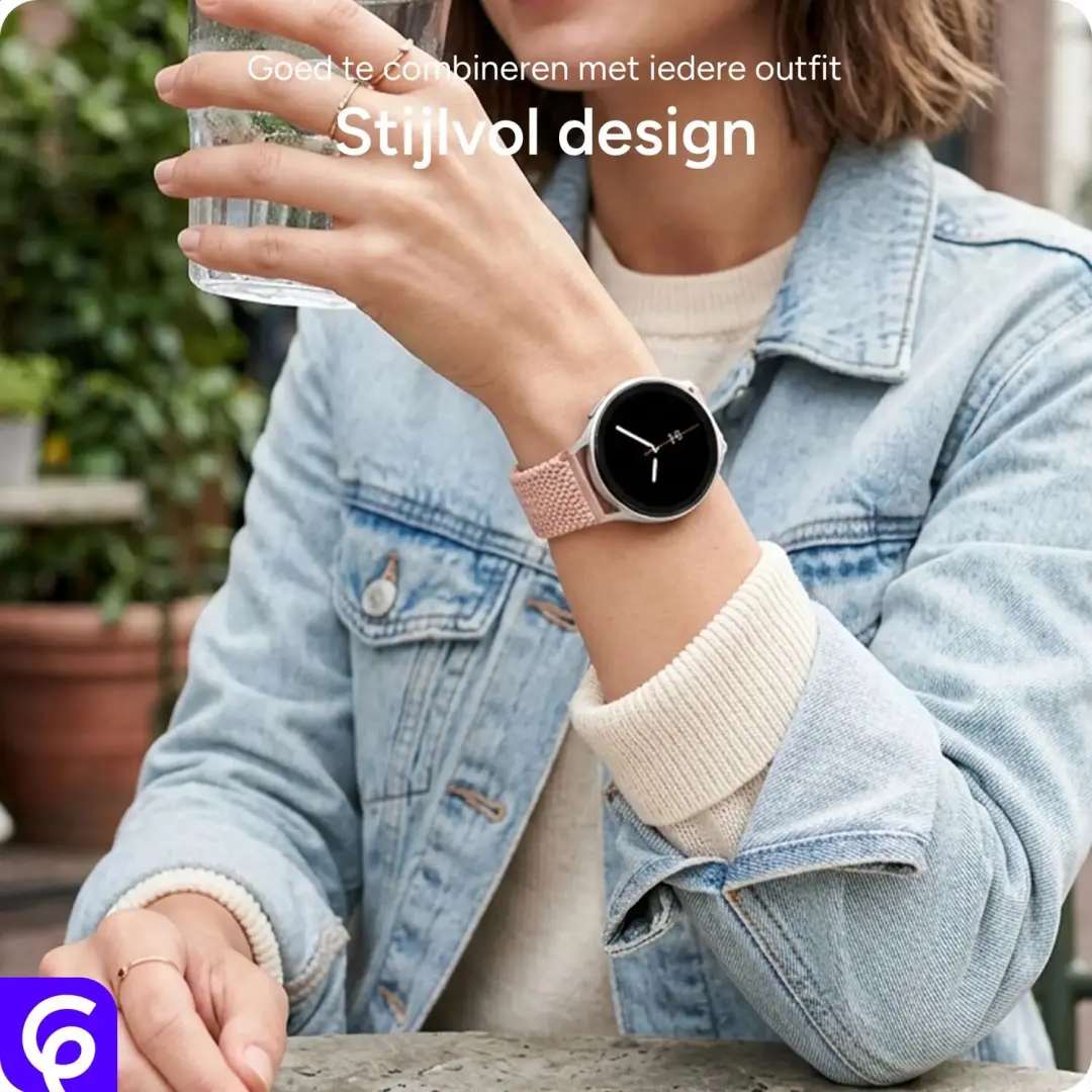 SBG Gevlochten Nylon Bandje Samsung Galaxy Watch 9/8 - Wit - afbeelding 2 van 6