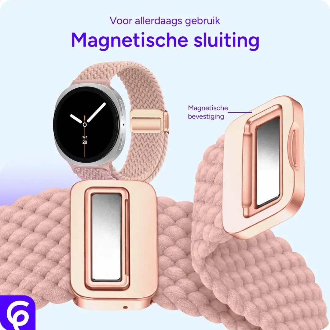 SBG Gevlochten Nylon Bandje Samsung Galaxy Watch 9 / 8 - Roze - afbeelding 2 van 6