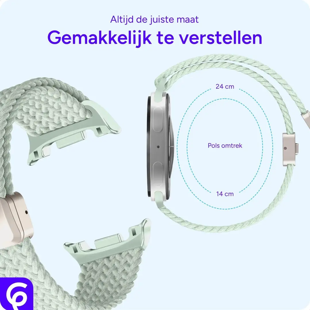 SBG Gevlochten Nylon Bandje Galaxy Watch 9/8 - Lichtgroen - afbeelding 2 van 6