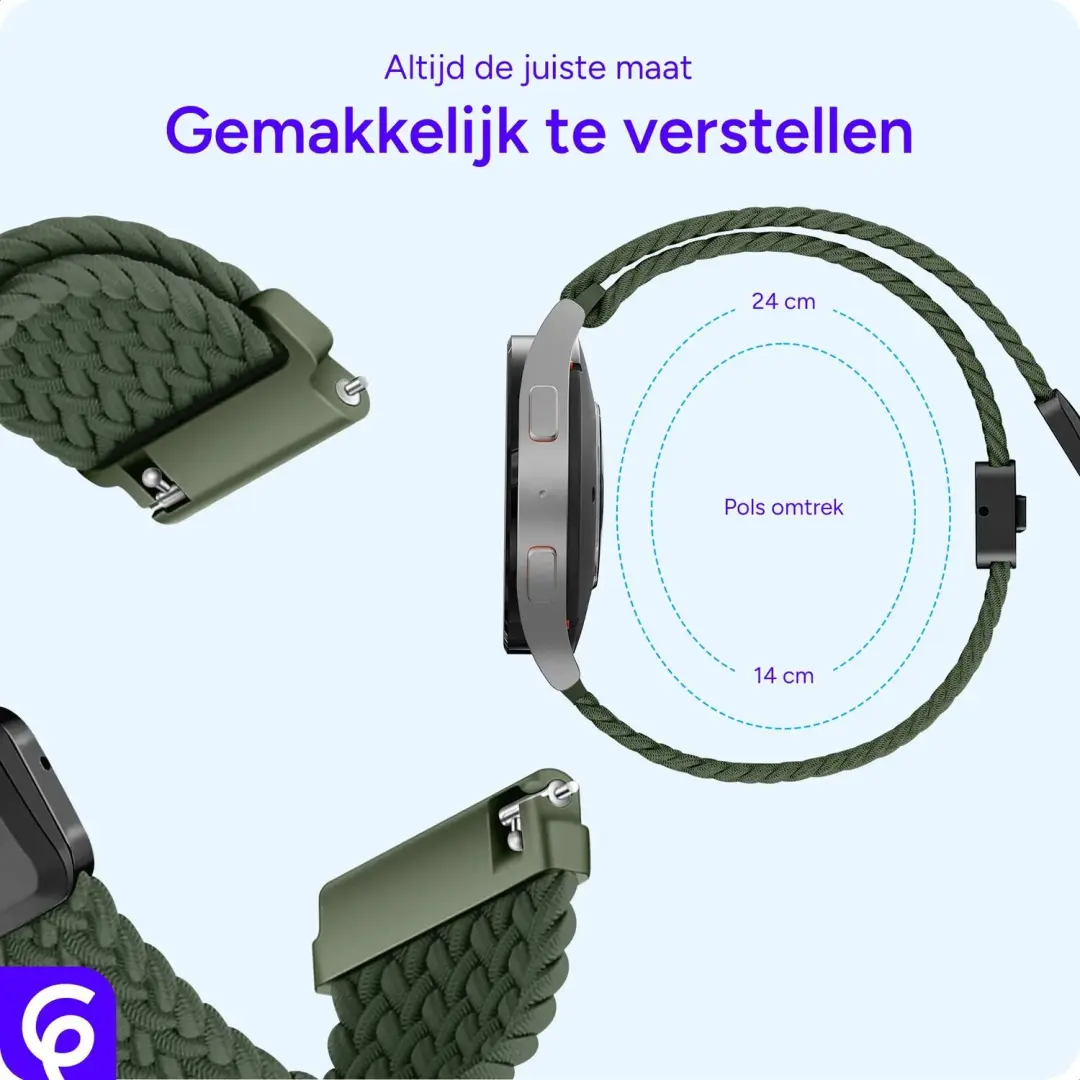 SBG Smartwatch Bandje 20MM - Gevlochten Nylon - Groen - afbeelding 2 van 6