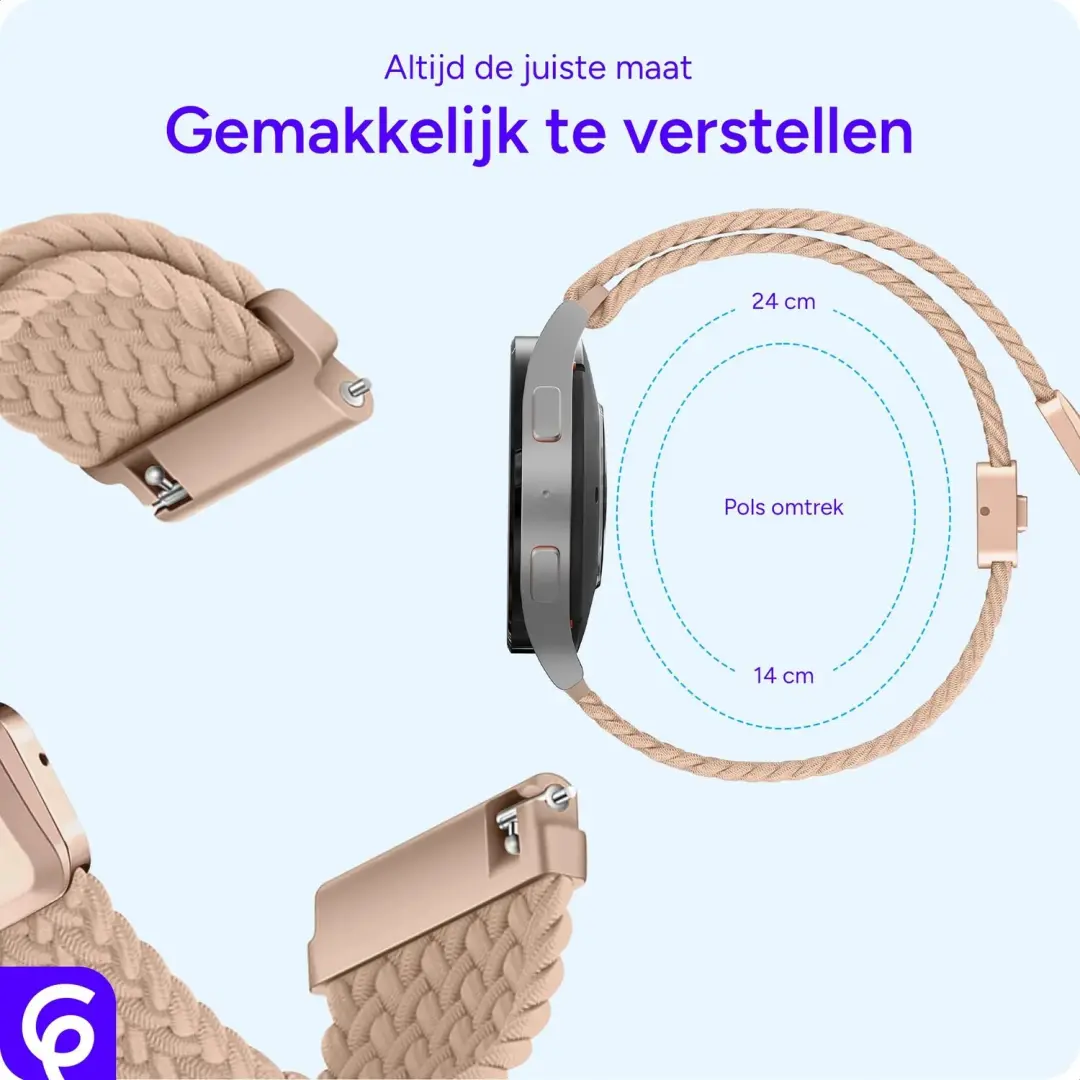 SBG Universeel Smartwatch Bandje 20MM - Gevlochten Nylon - Khaki - afbeelding 3 van 6