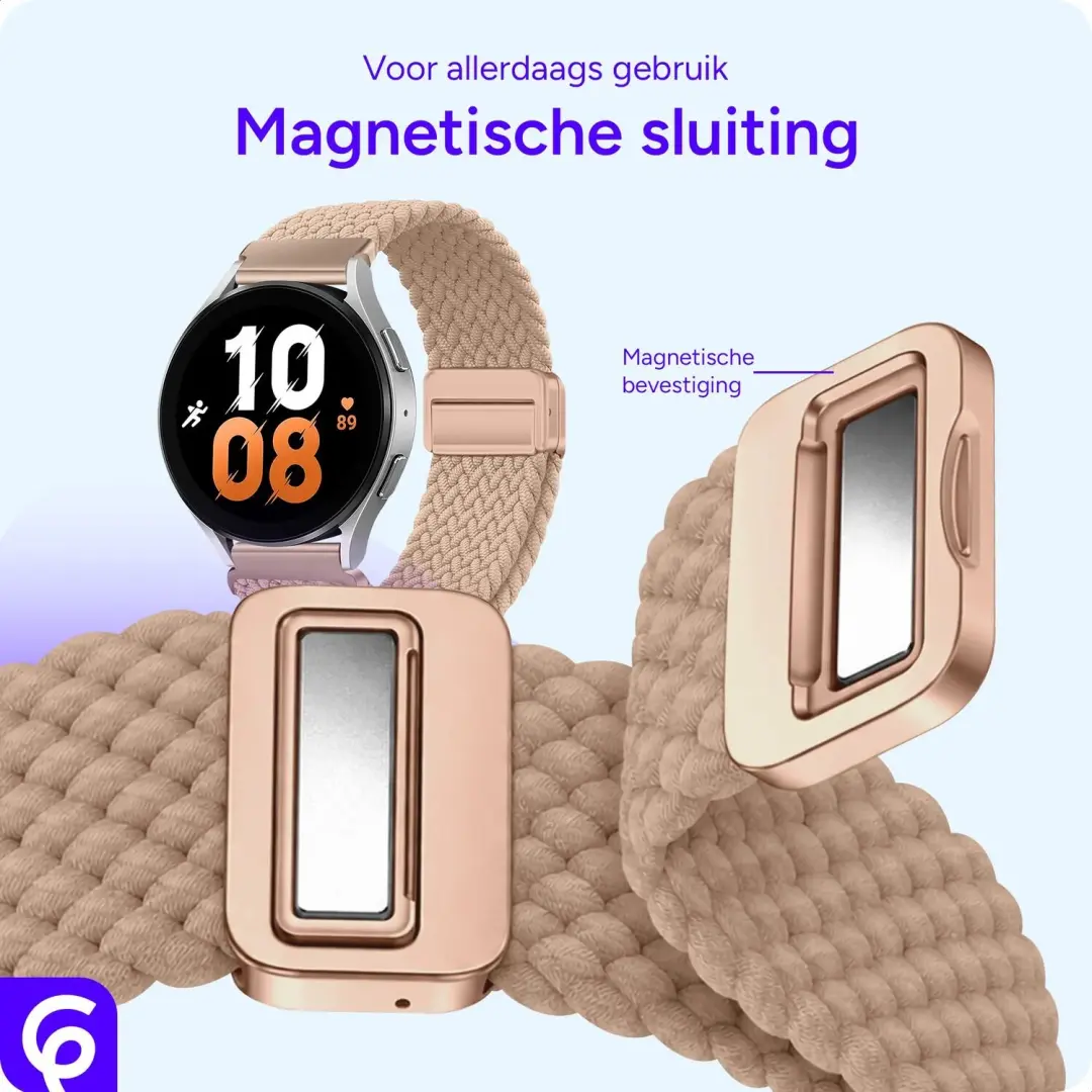 SBG Universeel Smartwatch Bandje 20MM - Gevlochten Nylon - Khaki - afbeelding 4 van 6