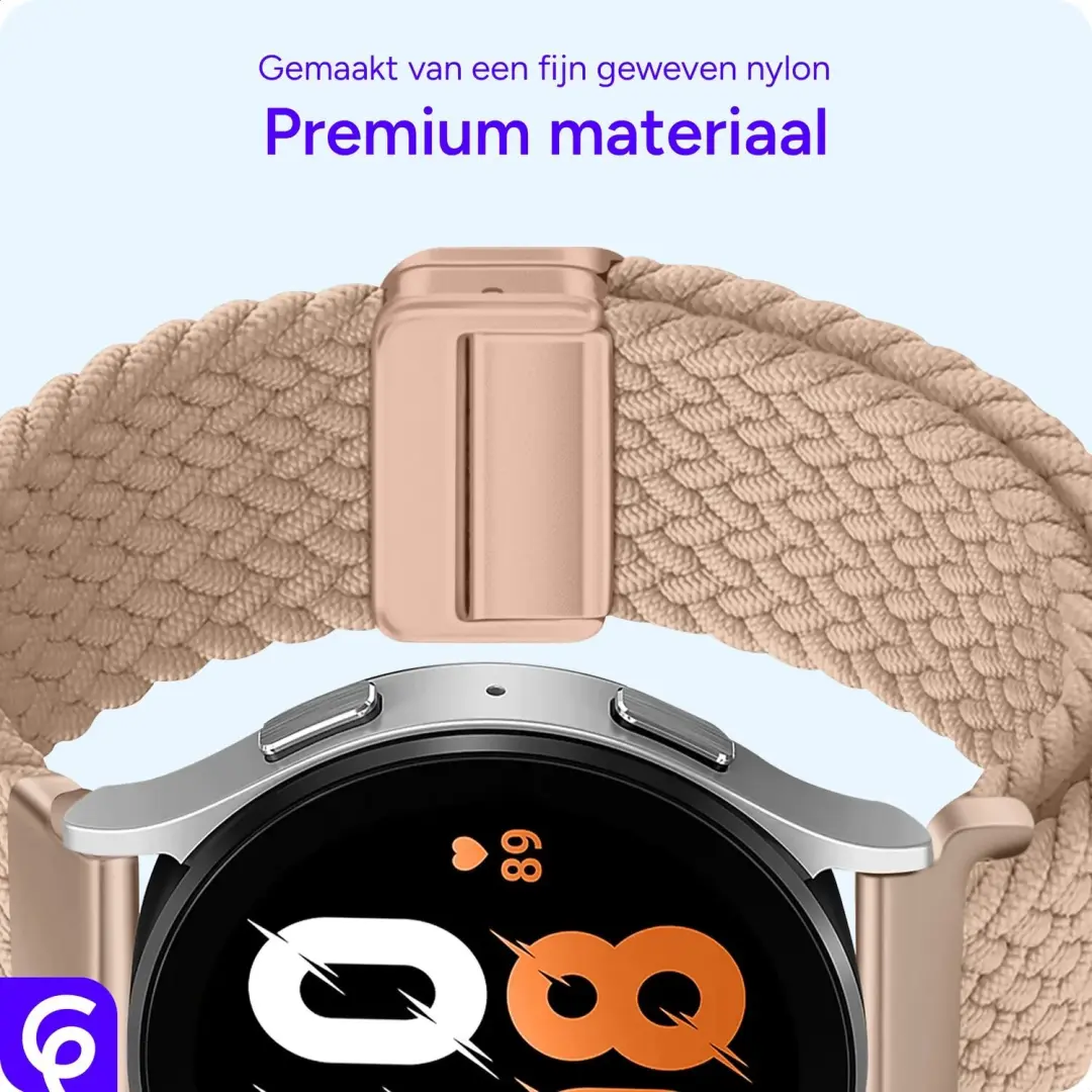 SBG Universeel Smartwatch Bandje 20MM - Gevlochten Nylon - Khaki - afbeelding 2 van 6