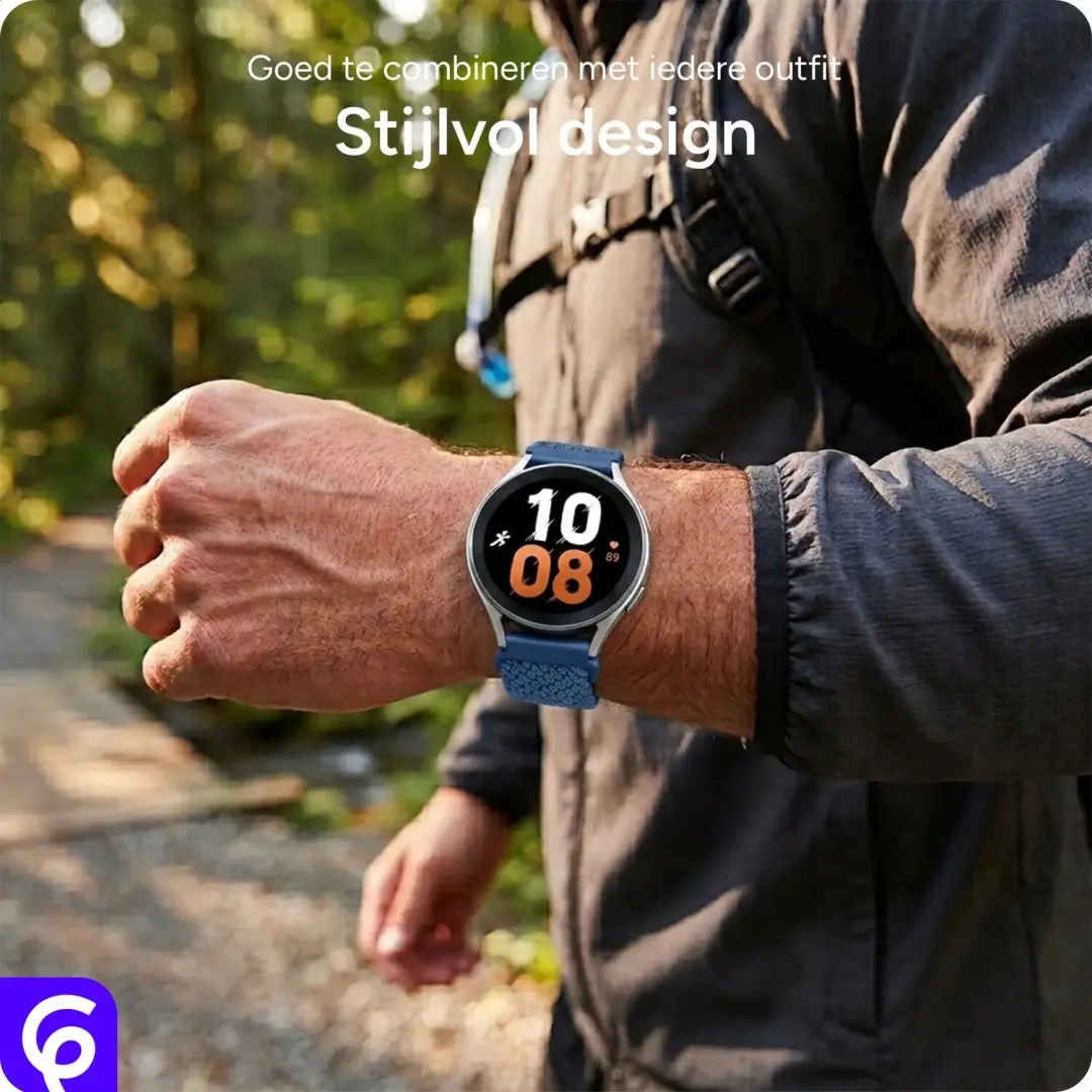 SBG Universeel Smartwatch Bandje 22MM - Gevlochten Nylon - Zwart - afbeelding 3 van 6
