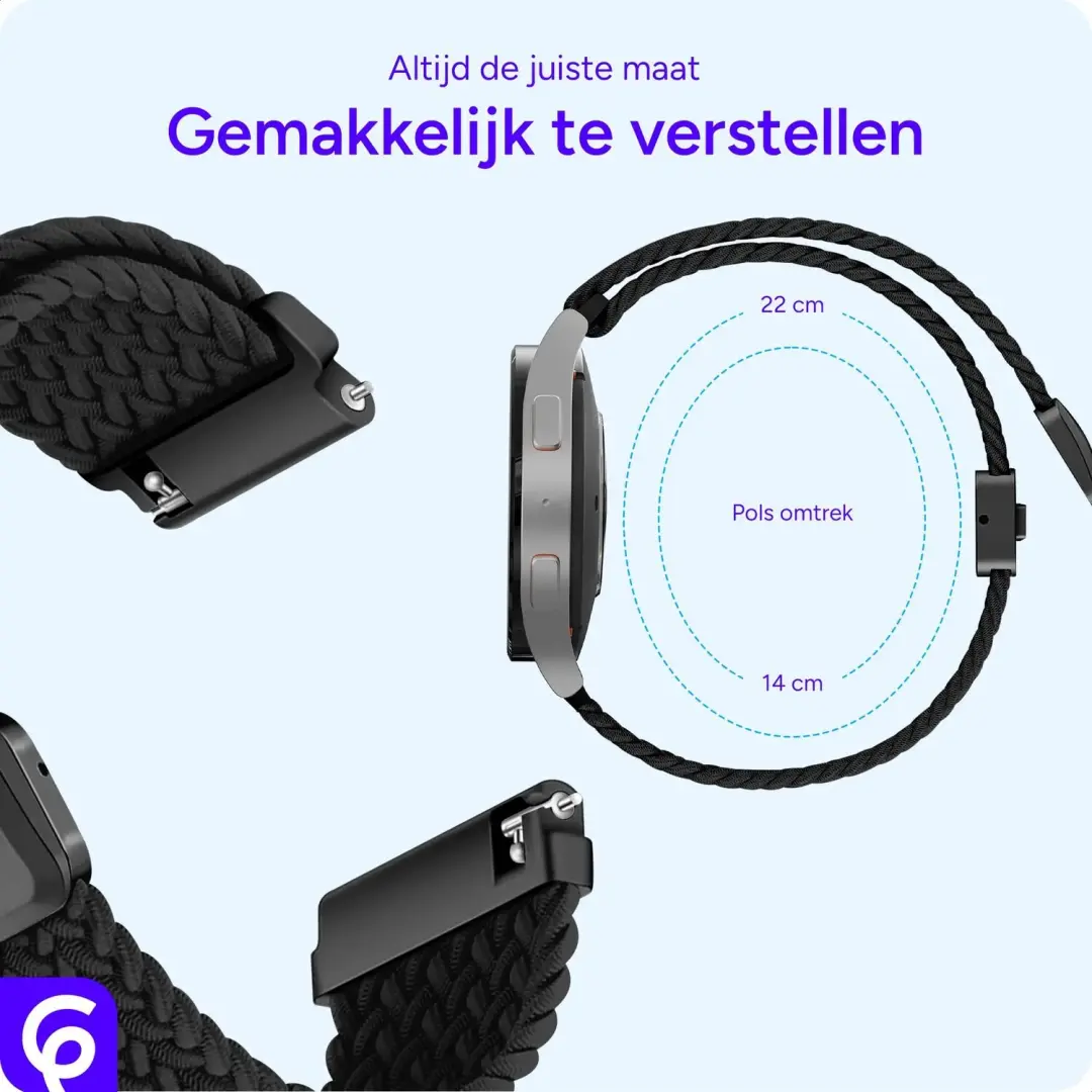 SBG Universeel Smartwatch Bandje 22MM - Gevlochten Nylon - Zwart - afbeelding 5 van 6