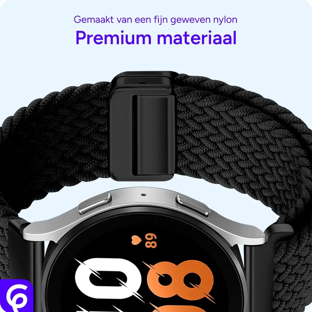SBG Universeel Smartwatch Bandje 22MM - Gevlochten Nylon - Zwart - afbeelding 4 van 6