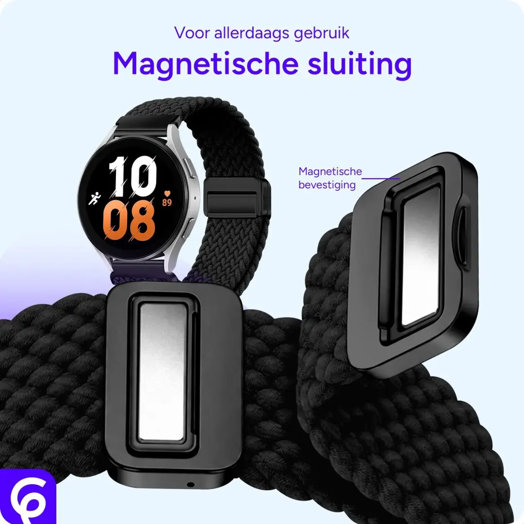 SBG Universeel Smartwatch Bandje 22MM - Gevlochten Nylon - Zwart - afbeelding 2 van 6