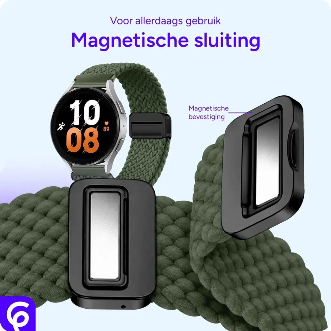 SBG Universeel 22MM Smartwatch Bandje - Gevlochten Nylon - Groen - afbeelding 2 van 6