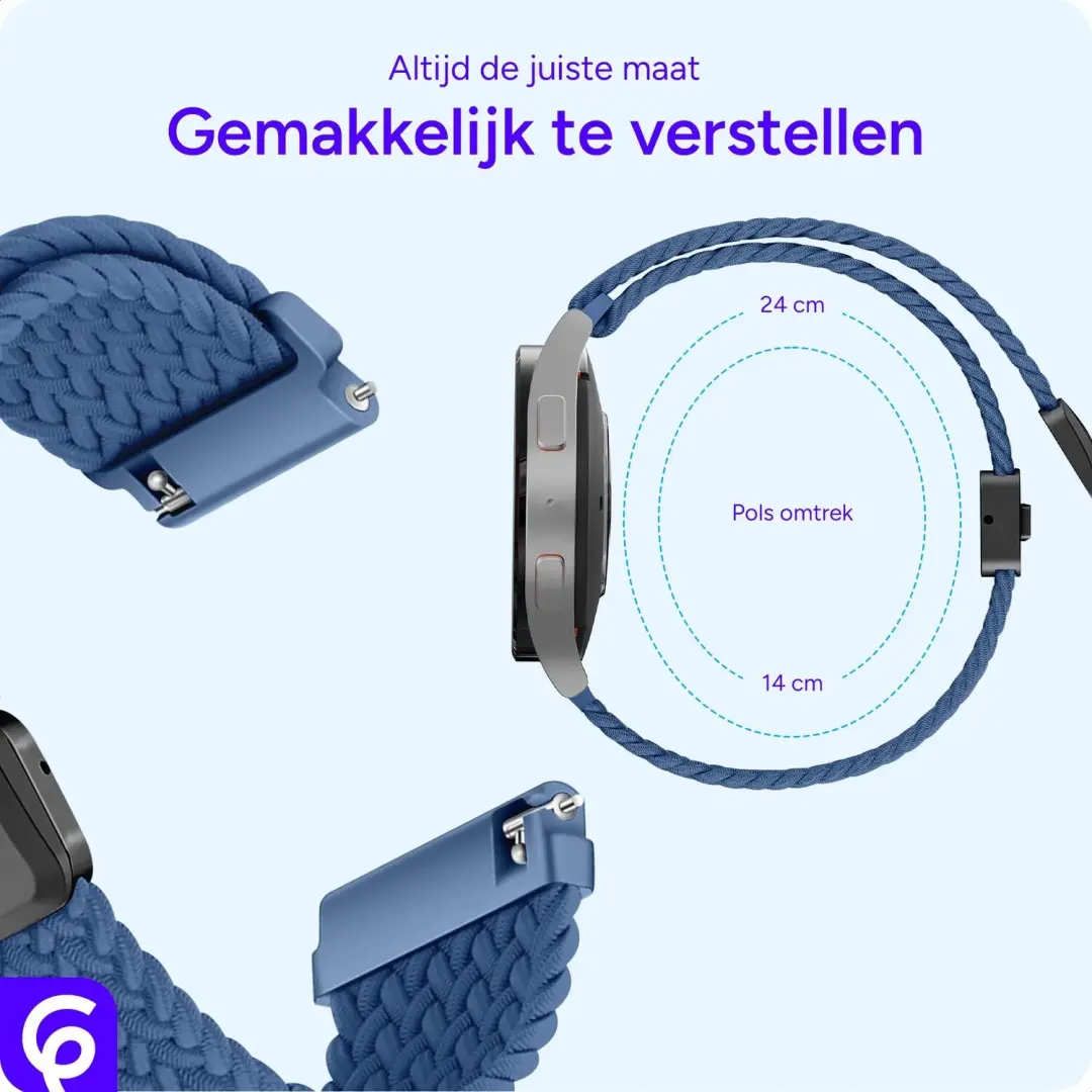 SBG Universeel Smartwatch Bandje - Gevlochten Nylon - 22MM - Blauw - afbeelding 5 van 6