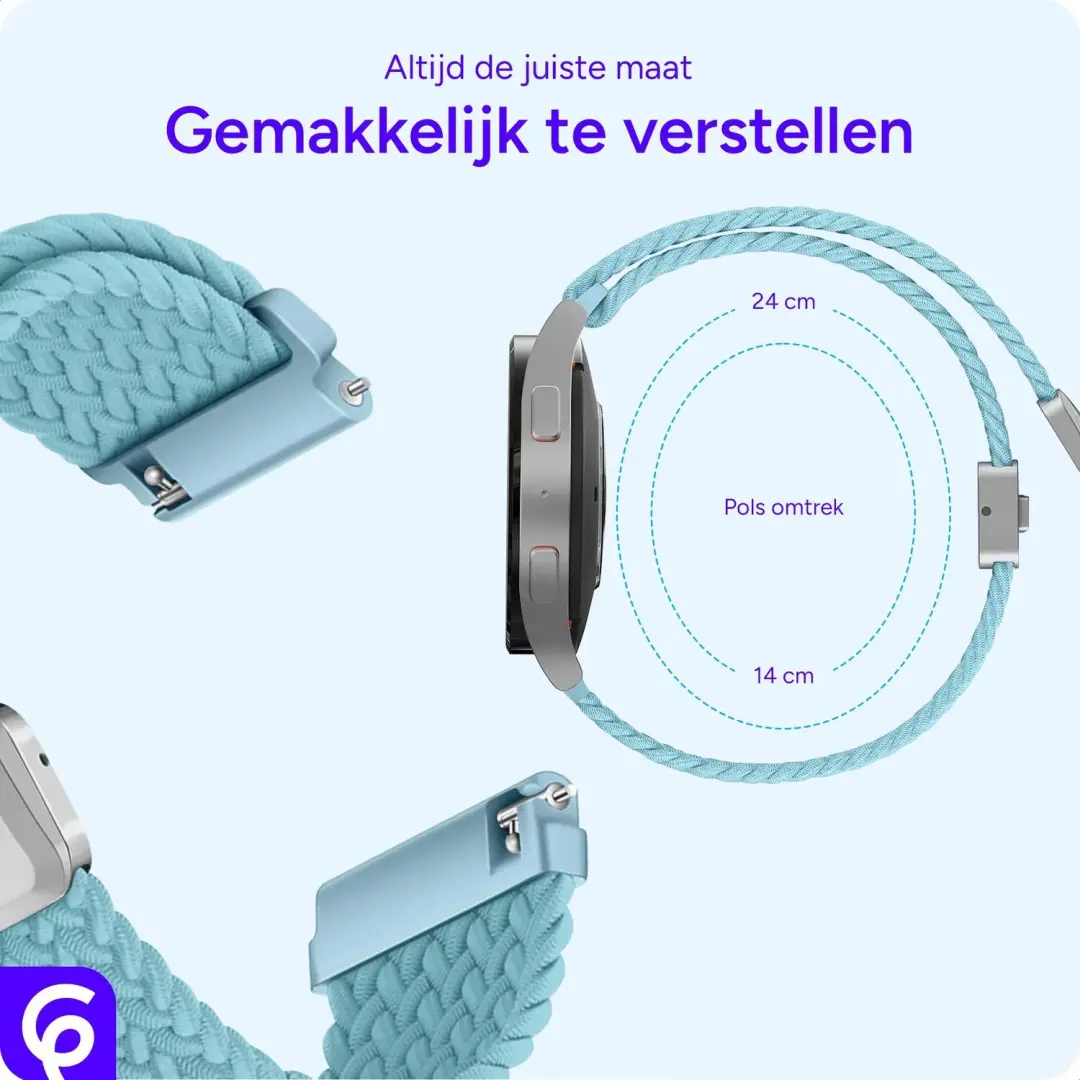 SBG Smartwatch Bandje 22MM - Gevlochten Nylon - Mint - afbeelding 5 van 6