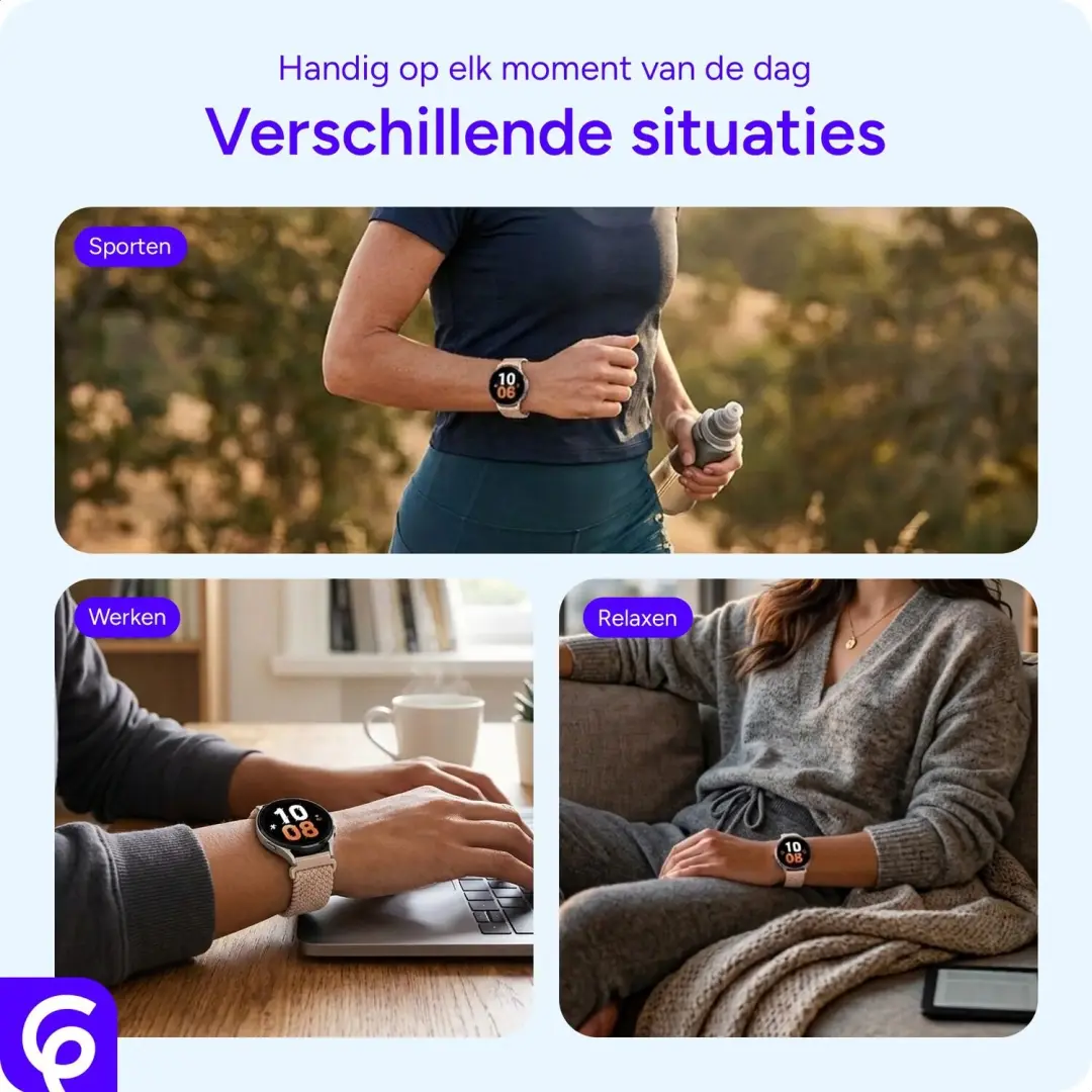 SBG Universeel Smartwatch Bandje 22MM - Gevlochten Nylon - Smokey Purple - afbeelding 6 van 6