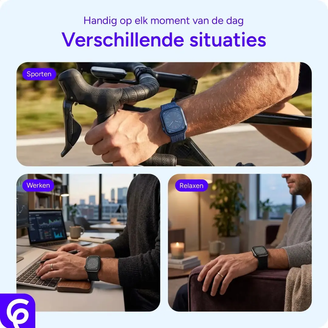 SBG Gevlochten Nylon Bandje Apple Watch - 49/46/45/44/42mm - Zwart - afbeelding 6 van 6