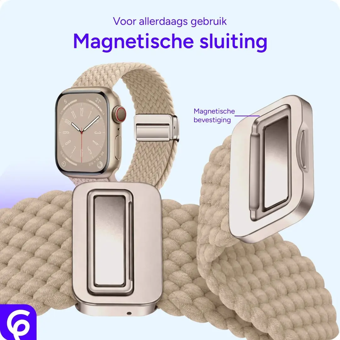 SBG Gevlochten Apple Watch Bandje 42/44/45/46/49mm - Beige - afbeelding 2 van 6