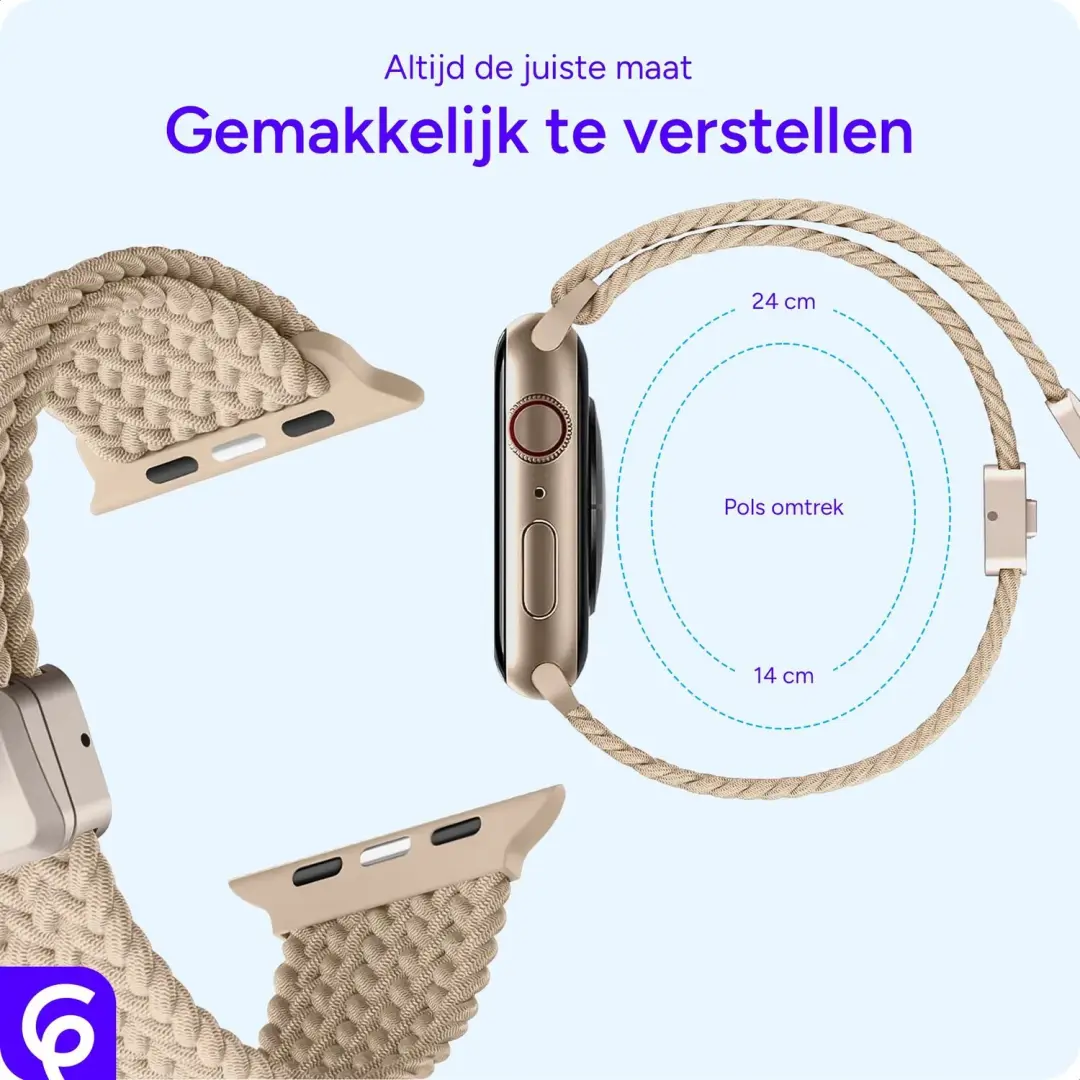 SBG Gevlochten Apple Watch Bandje 42/44/45/46/49mm - Beige - afbeelding 3 van 6