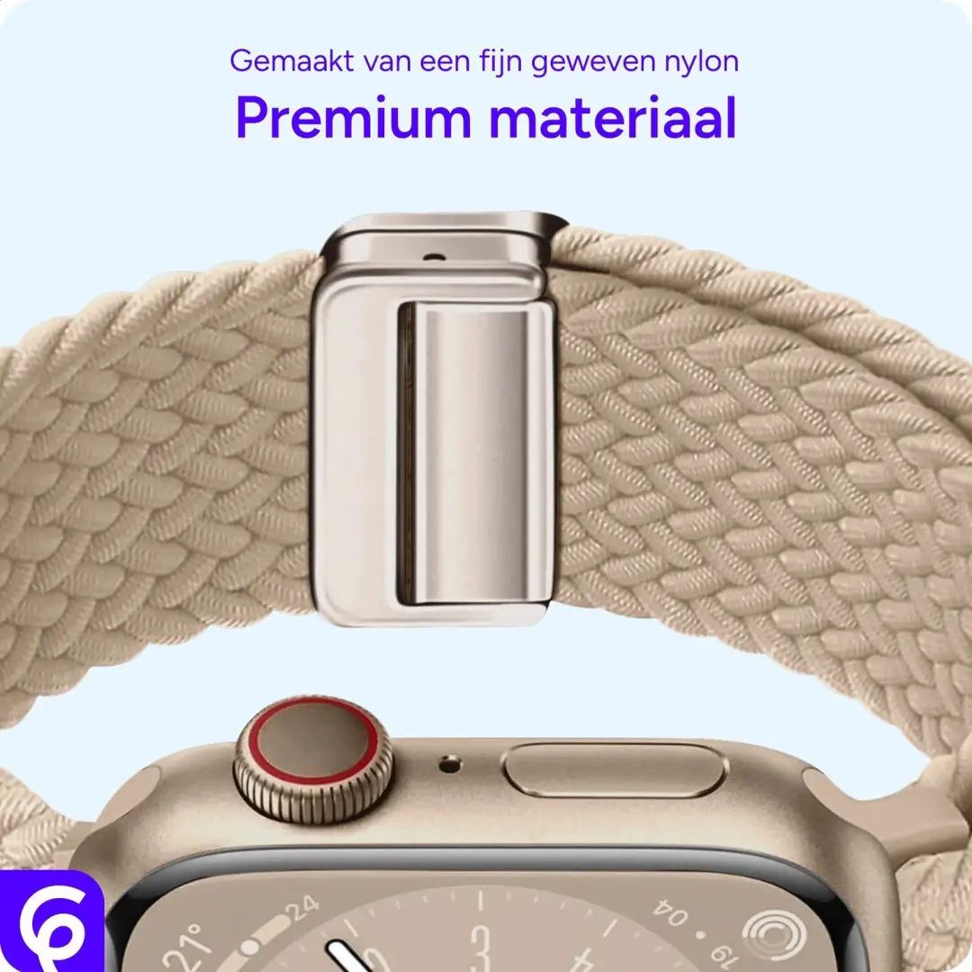 SBG Gevlochten Apple Watch Bandje 42/44/45/46/49mm - Beige - afbeelding 4 van 6