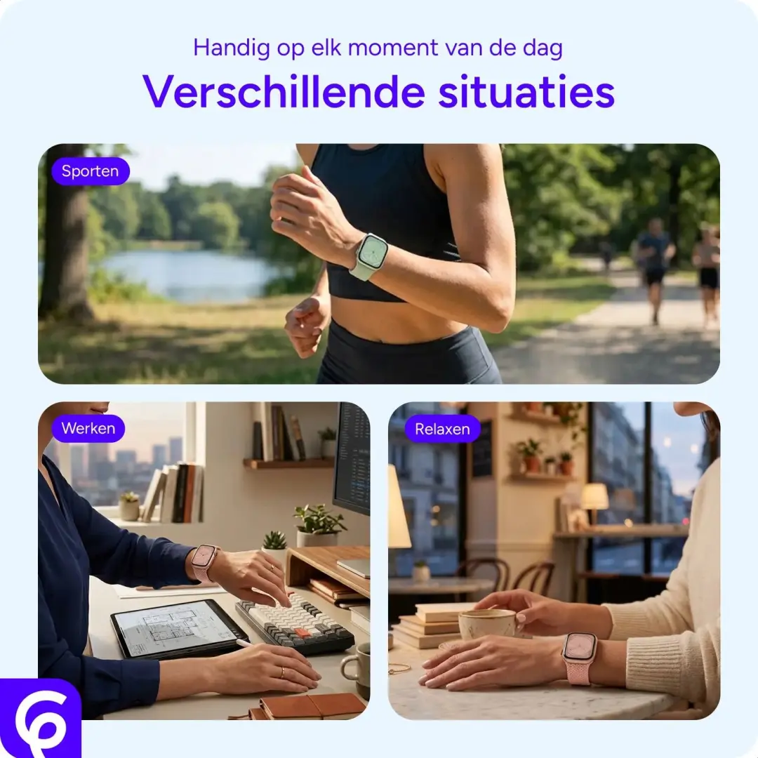 SBG Gevlochten Apple Watch Bandje 42/44/45/46/49mm - Beige - afbeelding 5 van 6