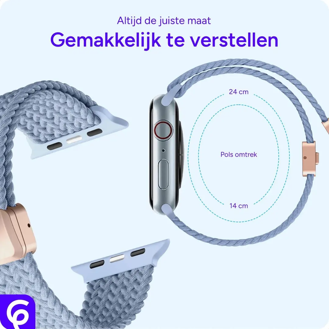 SBG Gevlochten Nylon Bandje Apple Watch - Lichtblauw - afbeelding 4 van 6