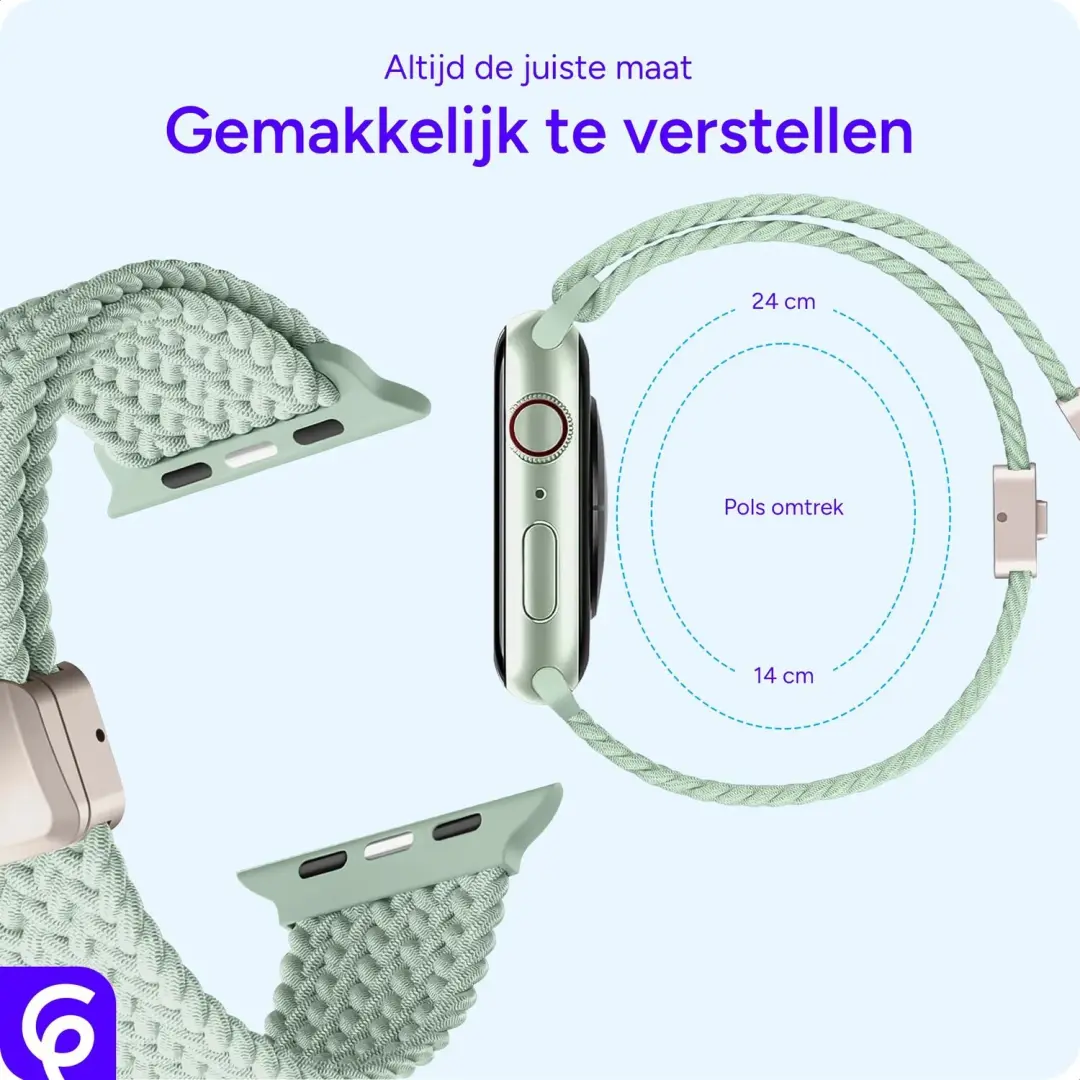 SBG Gevlochten Nylon Bandje Apple Watch - Lichtgroen - afbeelding 4 van 6