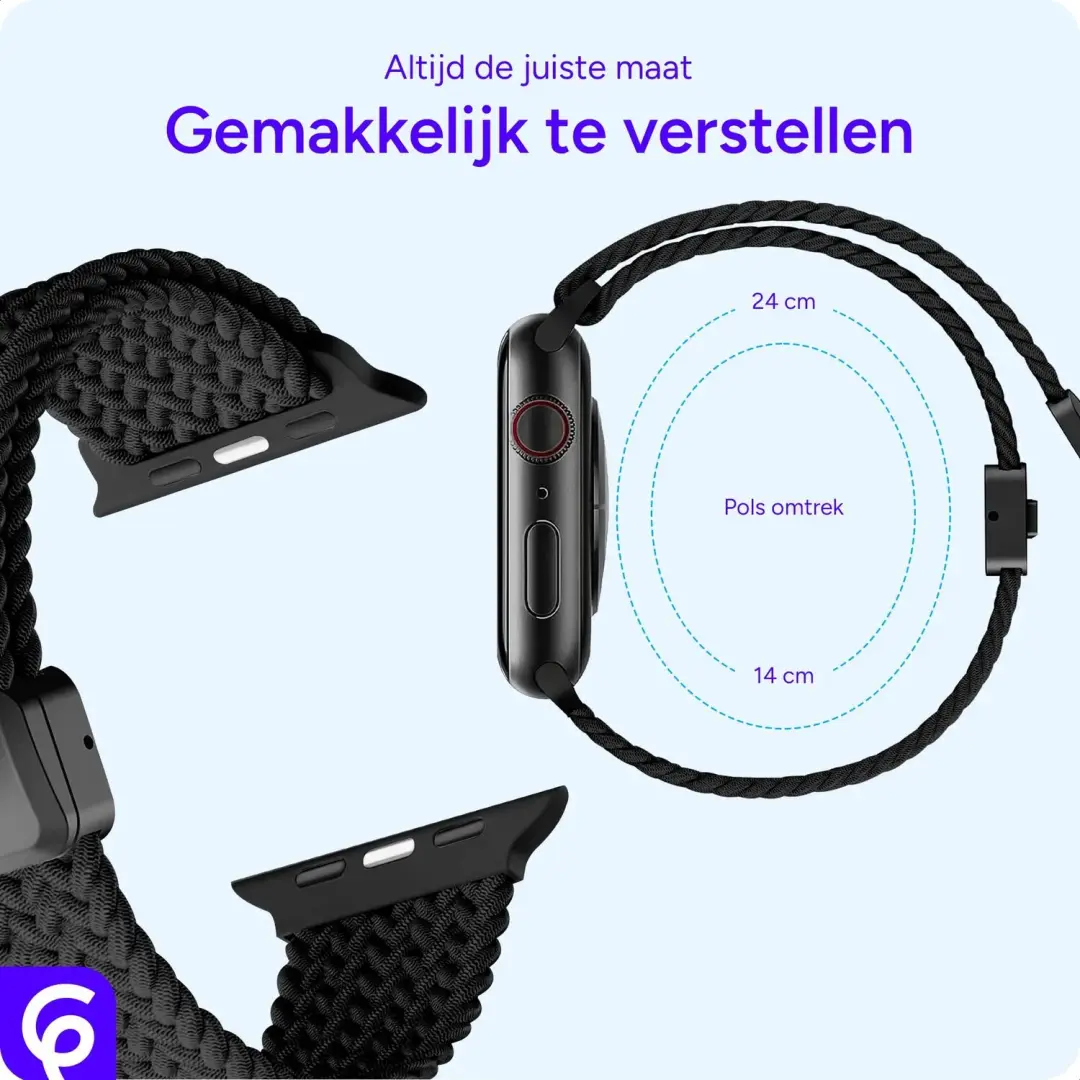 SBG Gevlochten Nylon Bandje Apple Watch - 38/40/41/42mm - Zwart - afbeelding 4 van 6