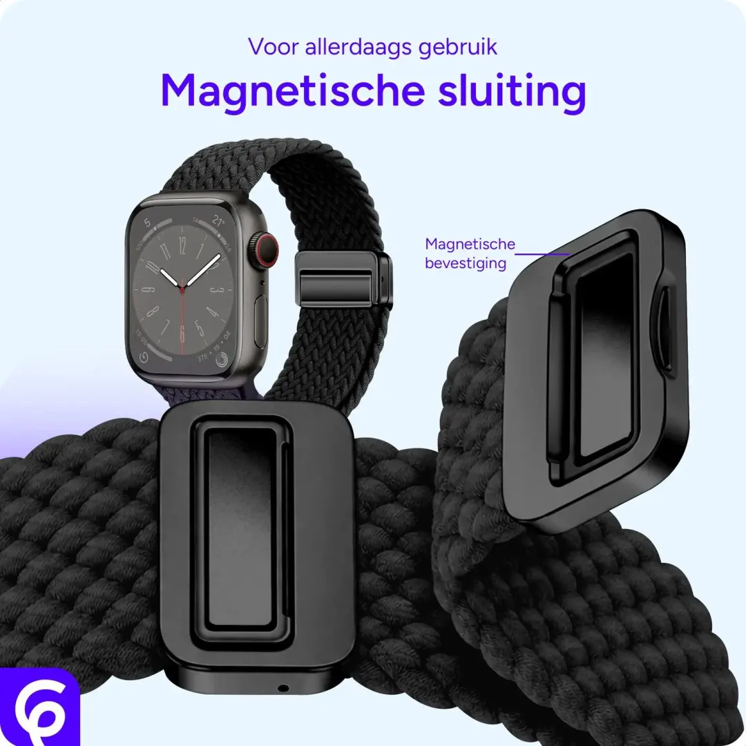 SBG Gevlochten Nylon Bandje Apple Watch - 38/40/41/42mm - Zwart - afbeelding 2 van 6