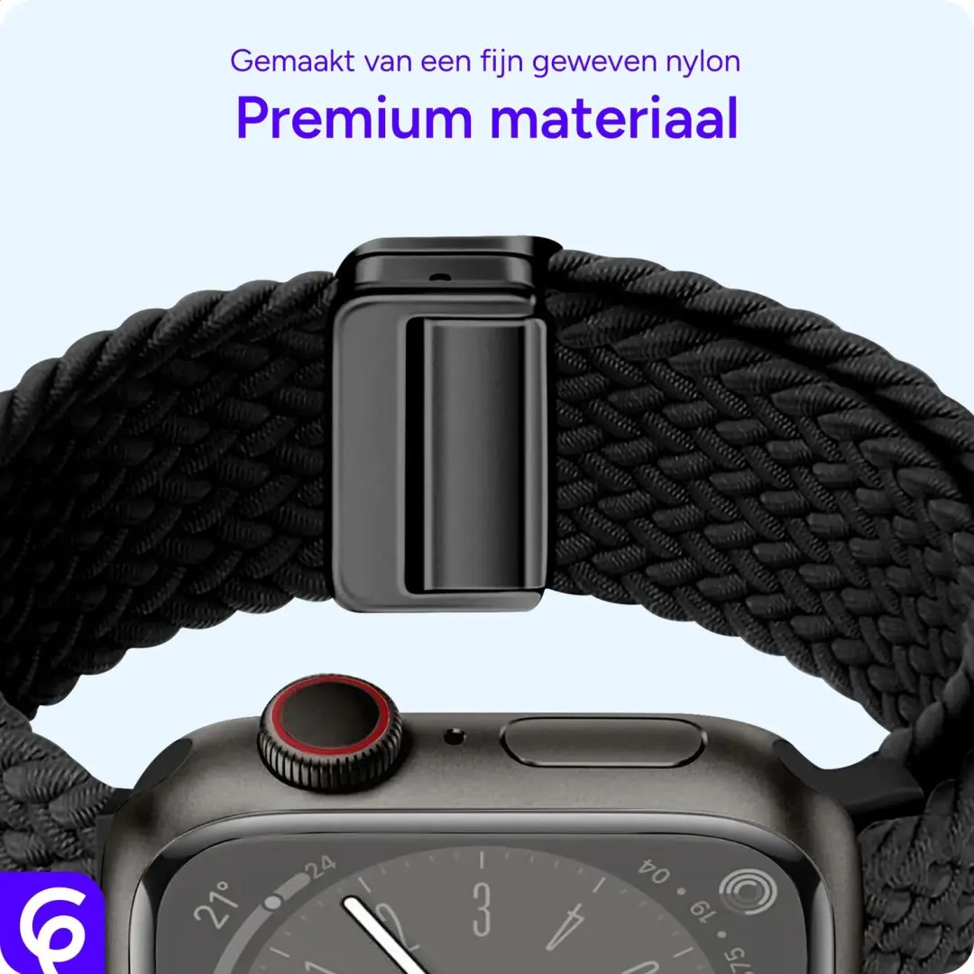 SBG Gevlochten Nylon Bandje Apple Watch - 38/40/41/42mm - Zwart - afbeelding 5 van 6